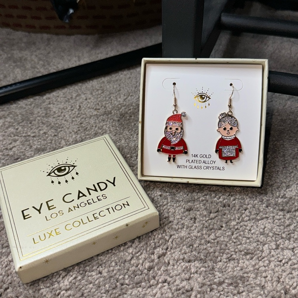 Eye Candy Claus Luxe Collection 14k Gold Plated Alloy Glass Crystal Earrings